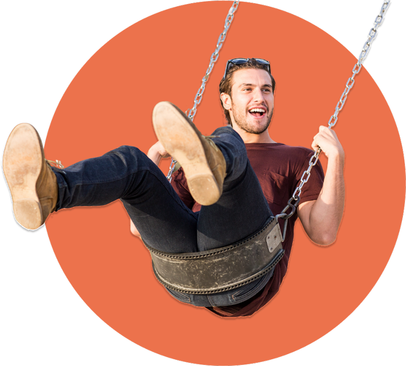 adult swinging on a swing